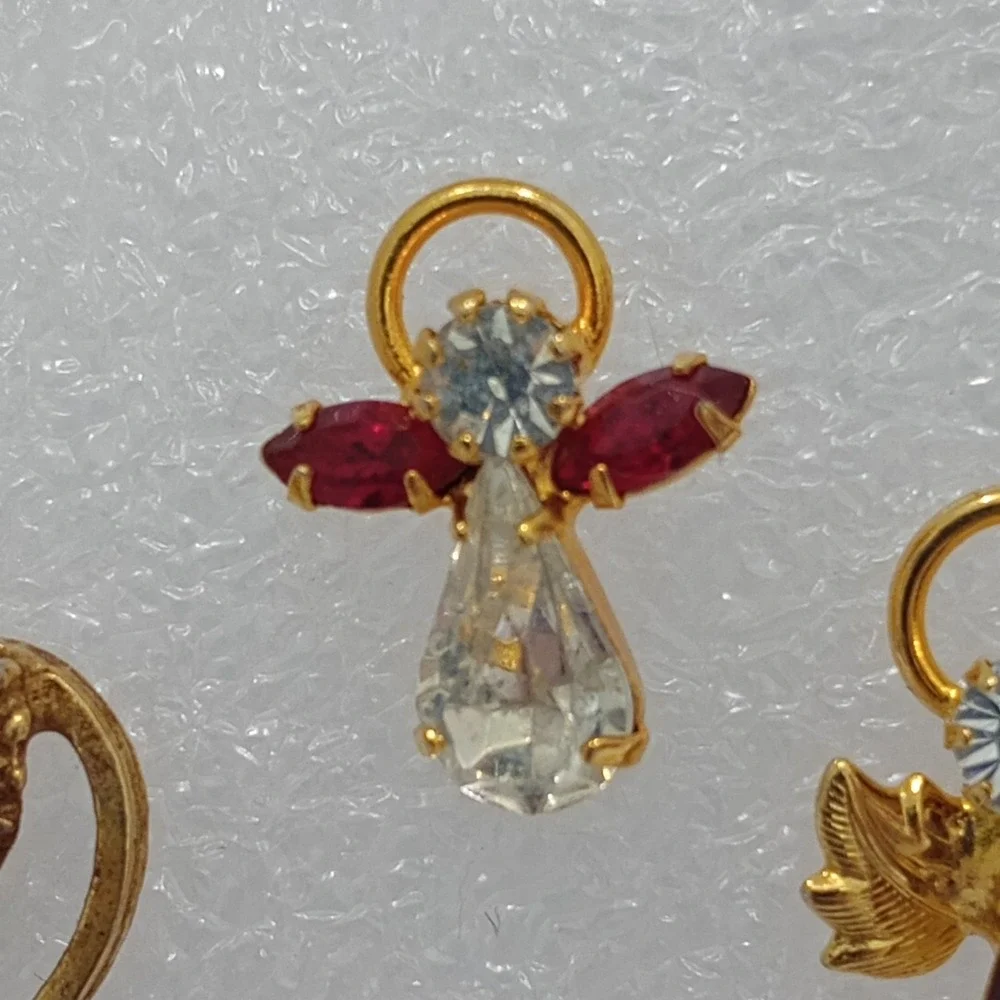 Vintage Angel Pin Lot JJ Rhinestone‎ Brooch Charms Gold Tone